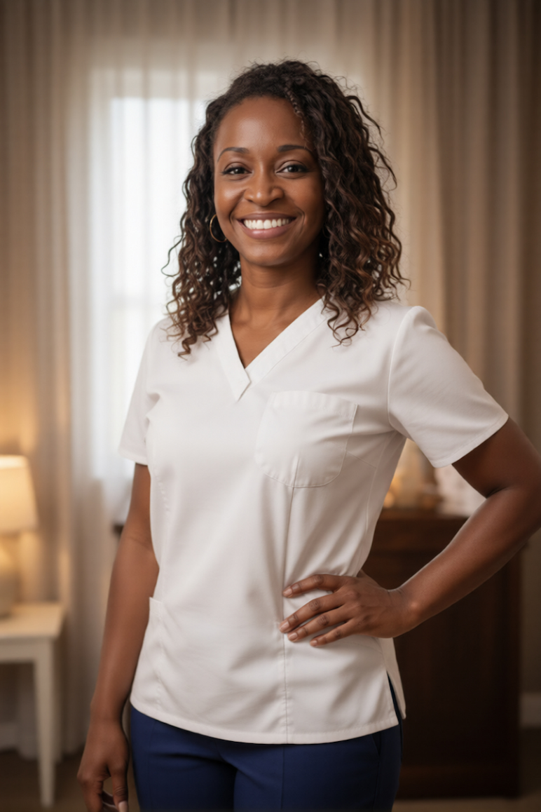 Chioma providing massage therapy in a calm wellness setting